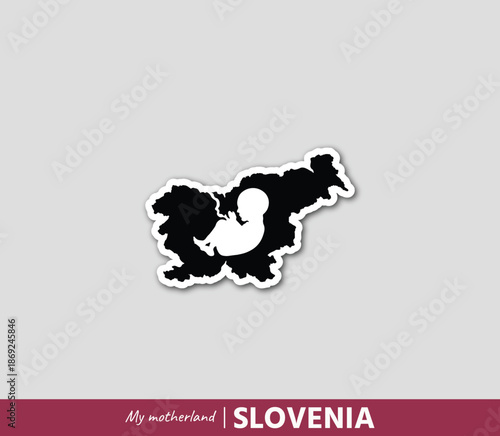 Powerful Slovenia map illustration symbolizing birth, roots and national identity. Emotional motherland concept blending geography and human origin.