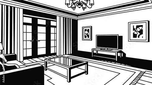 A cozy living room with a TV and a glass coffee table