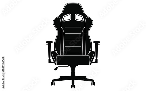 gaming chair icon, minimalist vector illustration of ergonomic gaming seat, adjustable armrests, and comfortable design, ideal for e-sports, video games, home office, and digital workspace projects.