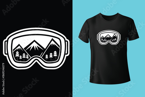 Snowboarder in Action T Shirt Design with Frosted Horizons and Mountain Landscape Vector Illustration Isolated on White Background Adventure and Conquer the Peaks