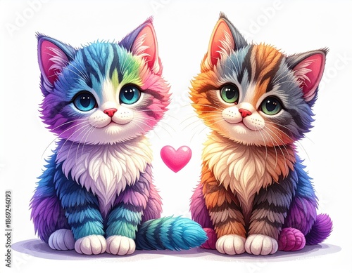 Colorful crochet cats in playful pose cozy home environment digital art illustration