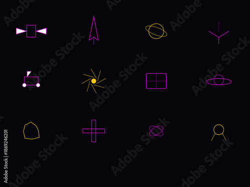 12 Future Space Technology and Satellite Industry Icons - Aerospace Vector Set