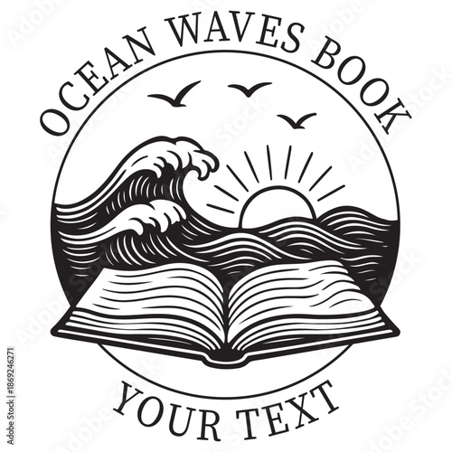 Ocean Waves Book Design, Book Embosser, Custom Ex Libris Stamp, Floral Bookplate Stamp, Personalized Library Embossing, Book Lover Design