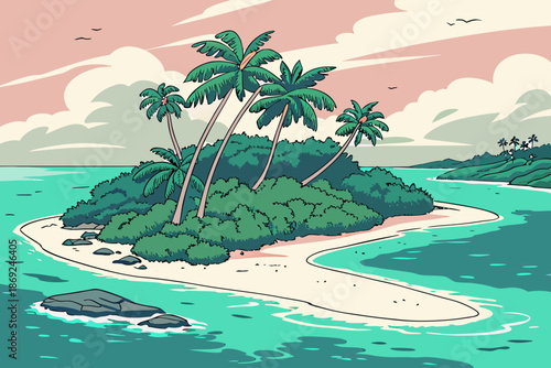 tropical island with palms