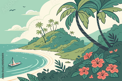 tropical island with palms