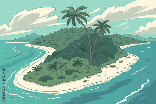tropical island with palm trees