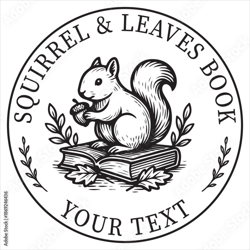 Squirrel & Leaves Book Design, Book Embosser, Custom Ex Libris Stamp, Floral Bookplate Stamp, Personalized Library Embossing, Book Lover Design