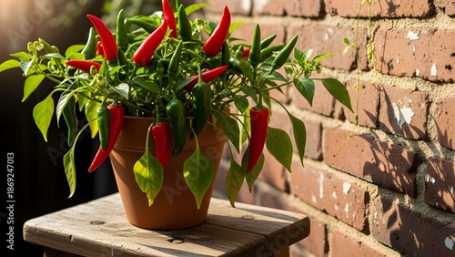 Pohon cabe di pot dekat dinding 