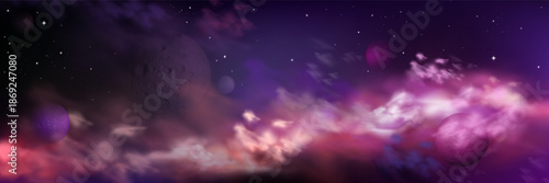 Realistic space background with planets, stars