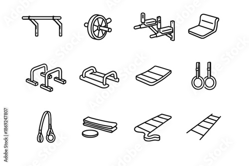 Vector training bodyweight mat icon bar stretch loop parallettes icons resistance ab