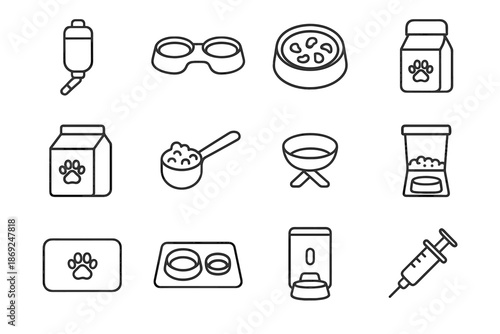 Feeding storage vector double set pet bowl bottle icons elevated icon treat