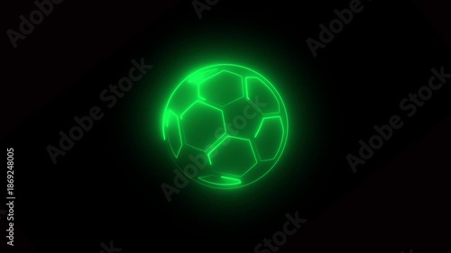 green Football Soccer Ball Icon Glowing on Black Background, 4k video