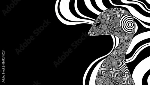 Abstract optical illusion art featuring a stylized creature and geometric patterns