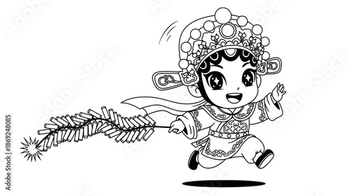 Delightful Cartoon of Chinese Opera Performer Celebrates Lunar New Year Festivities