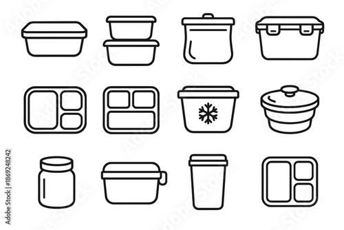 Food tray dry snack lid pouch vector lunch clip icon storage stackable