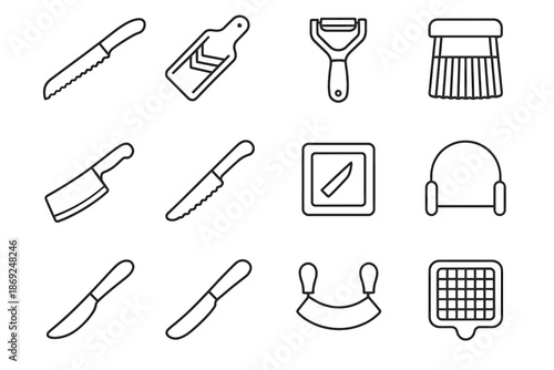 Knife cleaver cutting tools wire herb vegetable vector icon food spiralizer blade