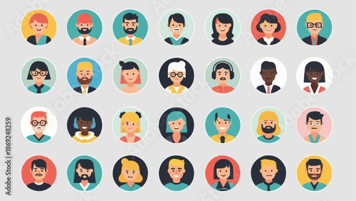 Diverse Group of People Avatars in Circular Frames.