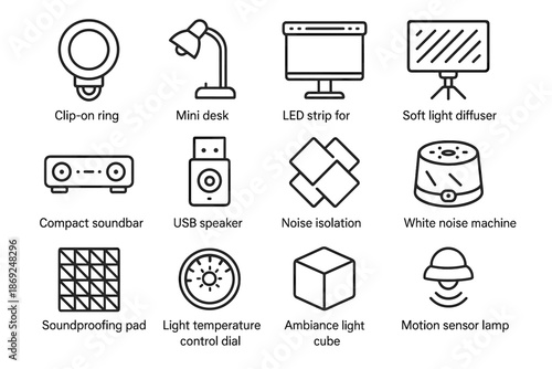 Machine light sound icons vector soundproofing strip pad isolation icon soft panel