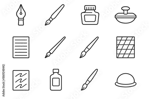 Angled icons icon ink calligraphy cleaner nib blotter vector tools grid bottle