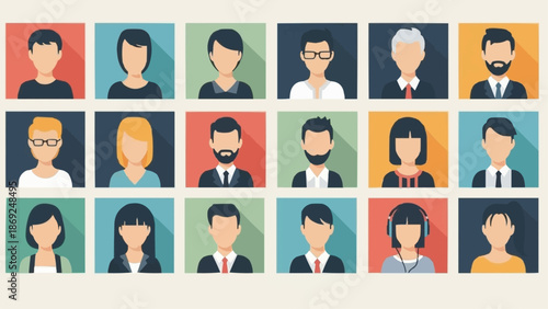 Diverse Group of People Avatars in Flat Design Style.