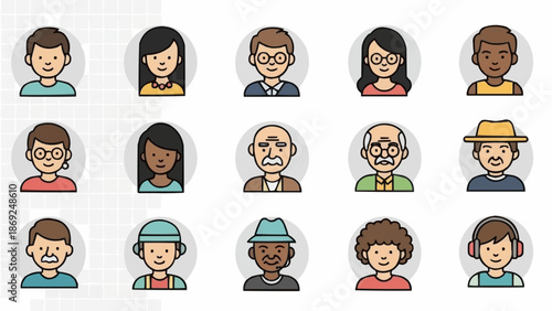 Diverse Group of People Avatars Representing Different Ages and Ethnicities.