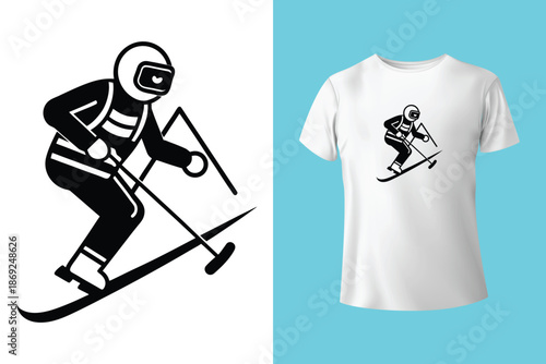 Snowboarder in Action T Shirt Design with Frosted Horizons and Mountain Landscape Vector Illustration Isolated on White Background Adventure and Conquer the Peaks