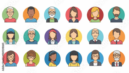 Diverse Group of People Avatars Representing Different Ages and Genders.
