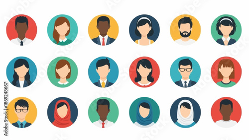 Diverse Group of People Avatars Representing Different Cultures and Genders.