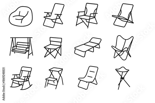 Camp relaxation seat chair seating vector beach icon lounger folding recliner tripod