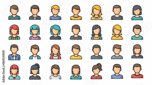 Diverse Group of People Icons Representing Various Individuals.