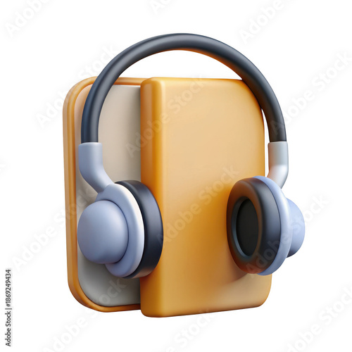 3d audiobook icon with headphones isolated on transparent background
