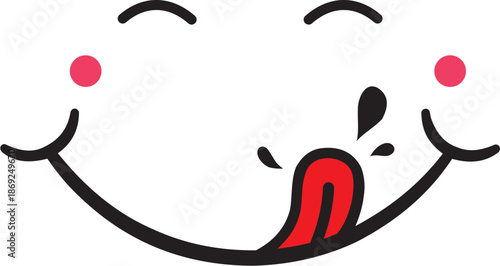 Yummy icon. Face after tasty food. Logo of smile, hungry mouth and pleasure. Funny emoji after delicious eat. Cook with taste. Licking tongue of gourmet. Cartoon illustration in line style. Vector.