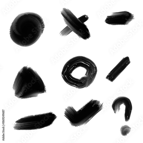 Brush Stroke Symbol Set on Black Background