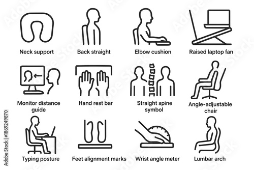 Vector marks guide set elbow back bar icon raised posture distance typing