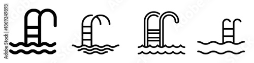 Set of swimming pool ladder design with wave vector illustration silhouette