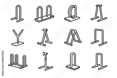 Vector floor cradle hub adjustable rack wheel stand holder icons icon bike