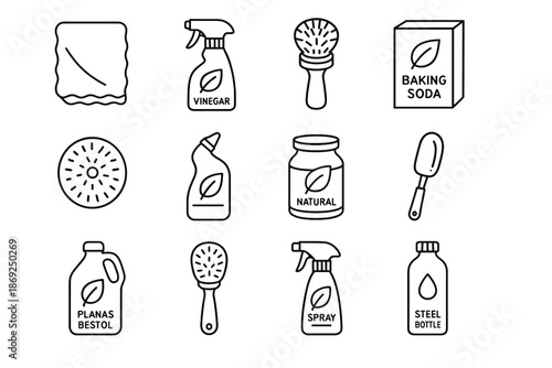 Refill icon soda cleaning jar icons pad eco vector spray handle wooden