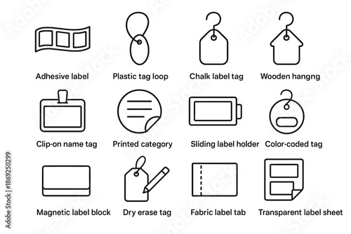 Name tag transparent sliding vector hanging label sheet strip icon closet