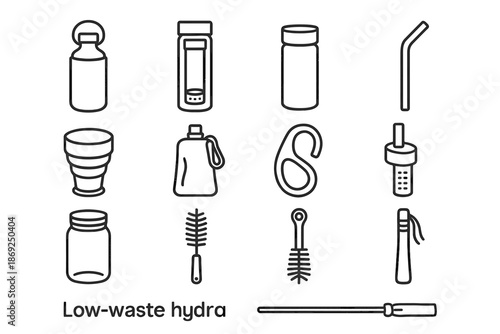 Collapsible eco clip brush vector straw linen friendly bottle plant icon sleeve