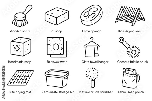 Dishwashing brush cloth mat icon scrub storage soap plastic free vector beeswax