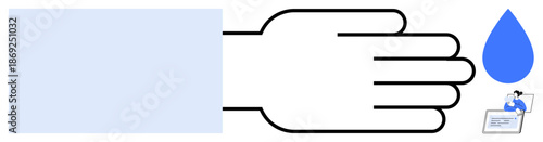 Hand hygiene concept. Highlights the importance of hand hygiene in health and safety. Incorporates visuals such as a hand symbol, water drop, and technology. For sanitation, healthcare, public