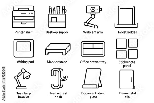Supply headset home surface icon pad mount webcam office tray writing vector