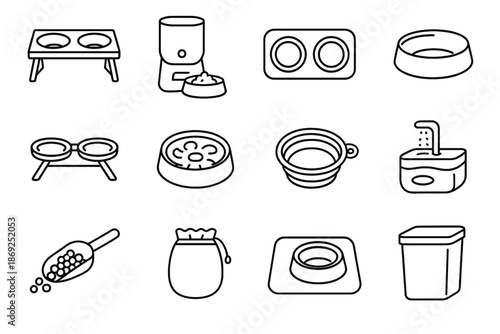 Mat stainless icon icons stand pet automatic feeding container slow vector bowl