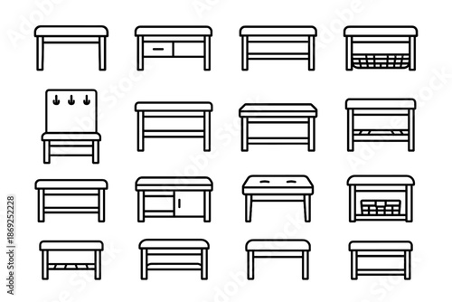 Lid bench short entry icon combo shelf small vector basket icons