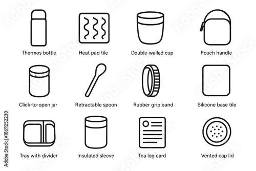 Icon tile heat bottle silicone vector tray sleeve band travel grip kit