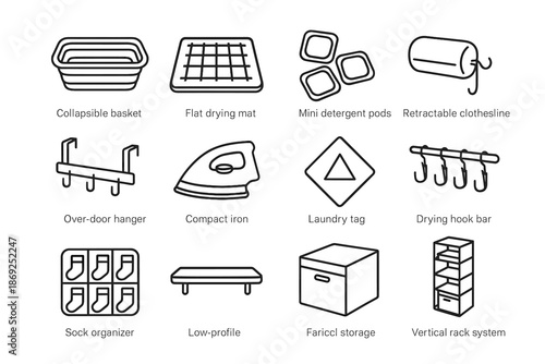 Flat collapsible icon vector bar laundry sock basket saving space mat mini