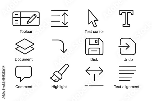 Type icons vector slider writing control symbol brush software icon undo document