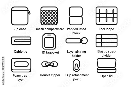 Compartment icons divider bike vector layer zip loop slot icon accessory cable