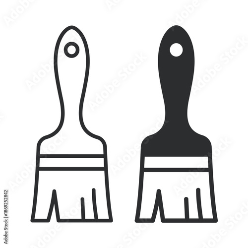 Paint brush outline and filled icons collection. Representing painting tools and home renovation.