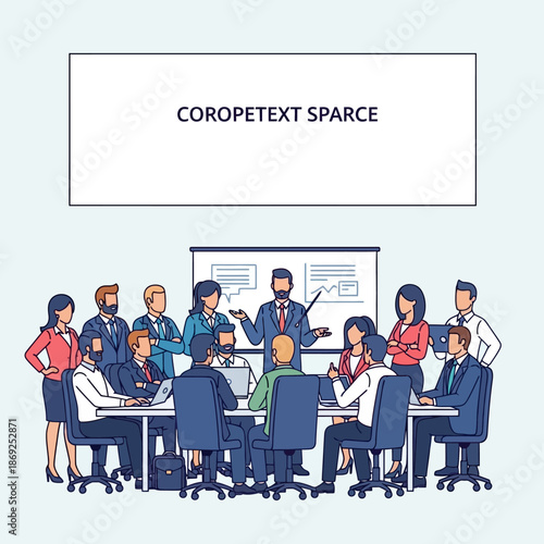 Business meeting with diverse team collaborating around a conference table.